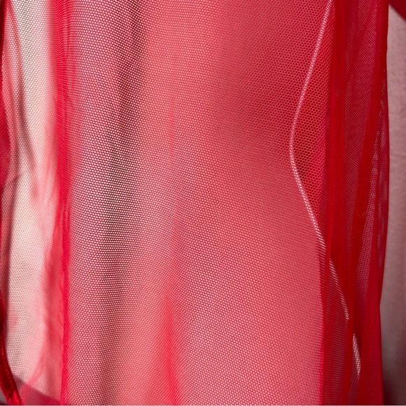 Fantasy Lingerie Women Top One Size Cheery Red Mesh Sheer Embroidered Valentine - Picture 4 of 9
